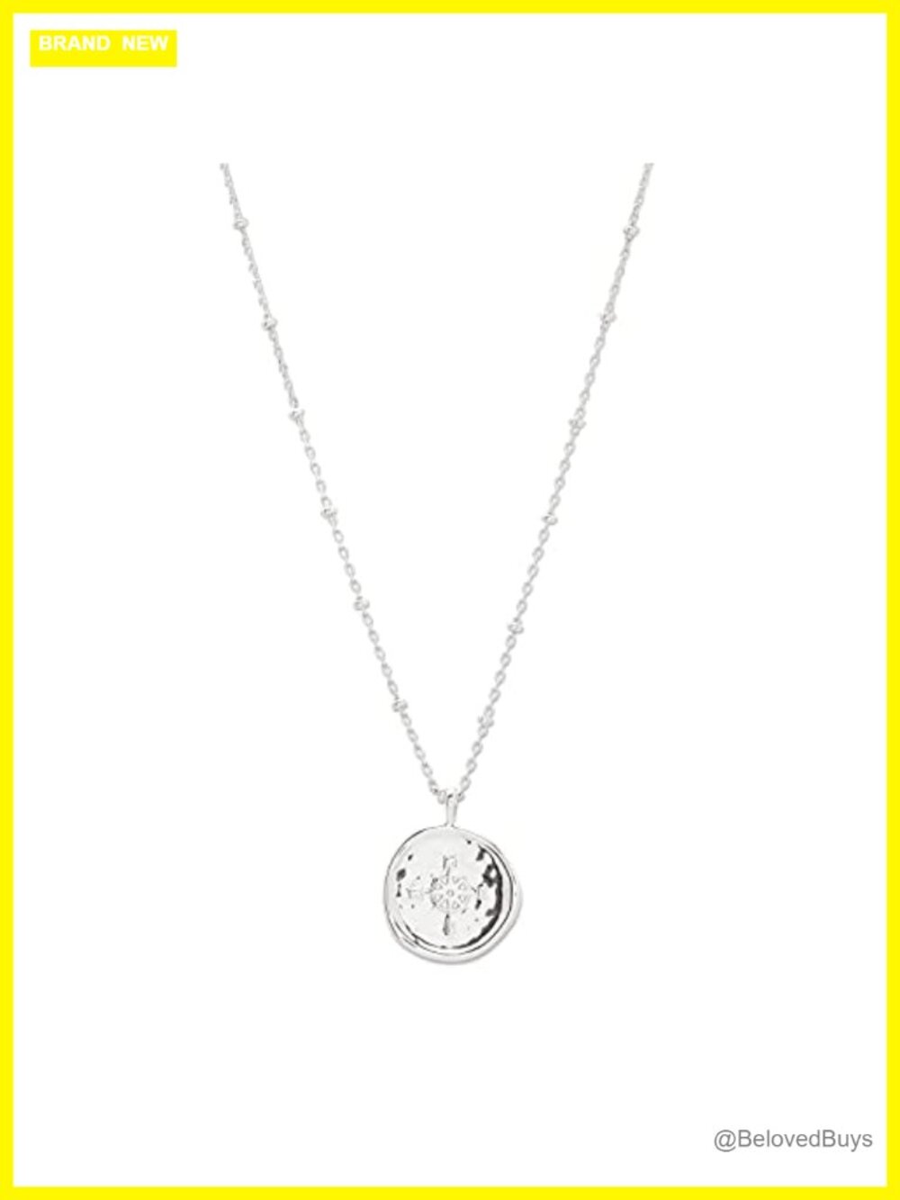 Compass Coin Pendant Necklace Silver Plated Adjustable 17-19" Layering